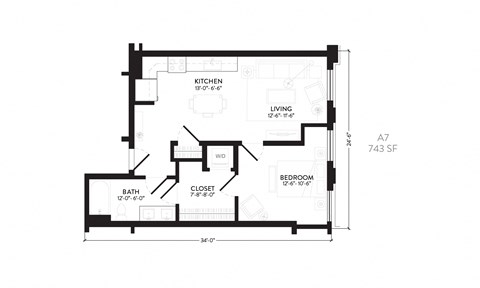 a floor plan of a house with a bedroom and a living room